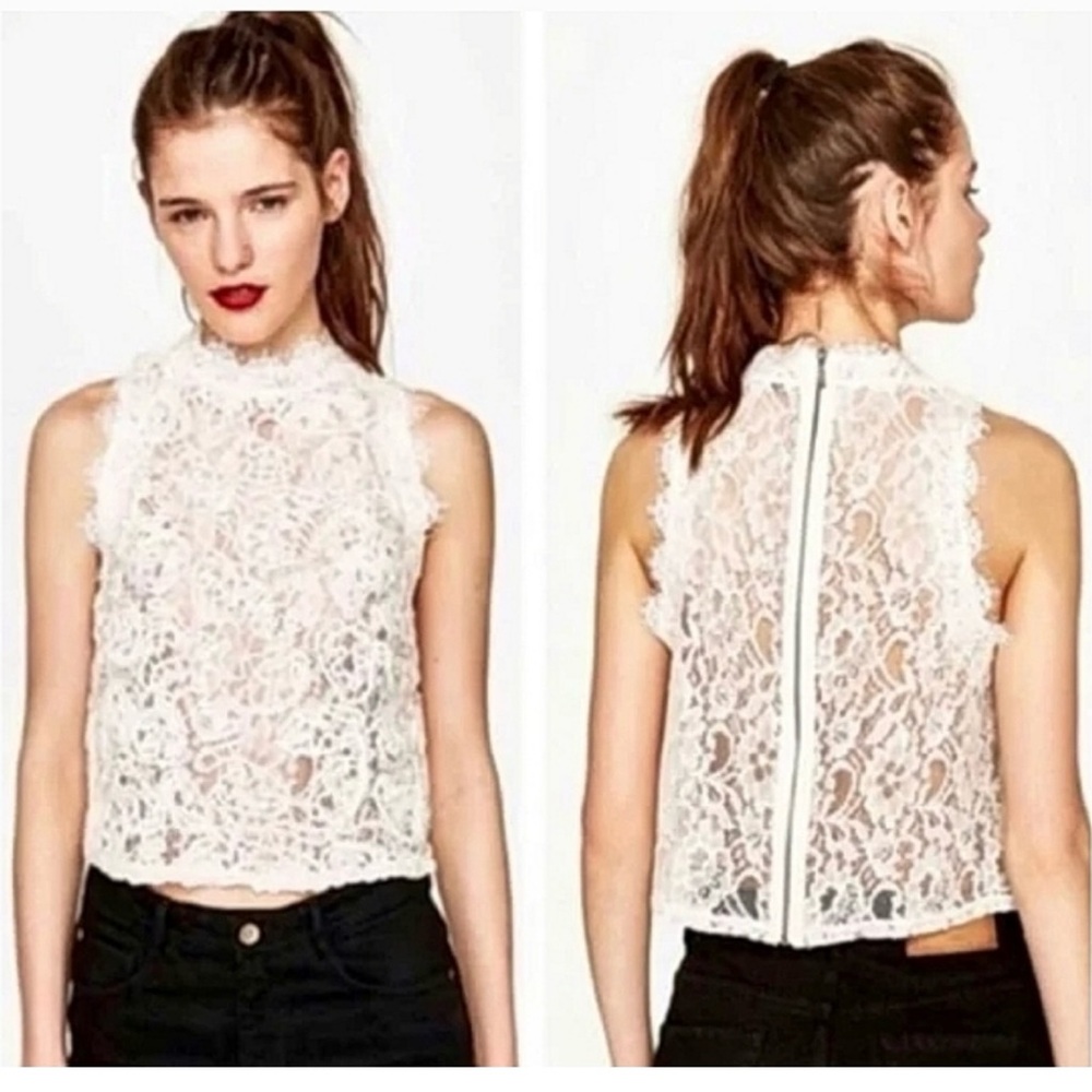 Zara Trafaluc Embroidered Lace Top